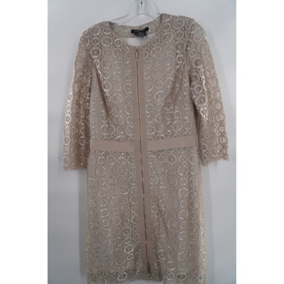 Etcetera Metallic Lace Formal Cocktail Wedding/Mother of Bride Midi Dress Size 6 - Picture 3 of 10